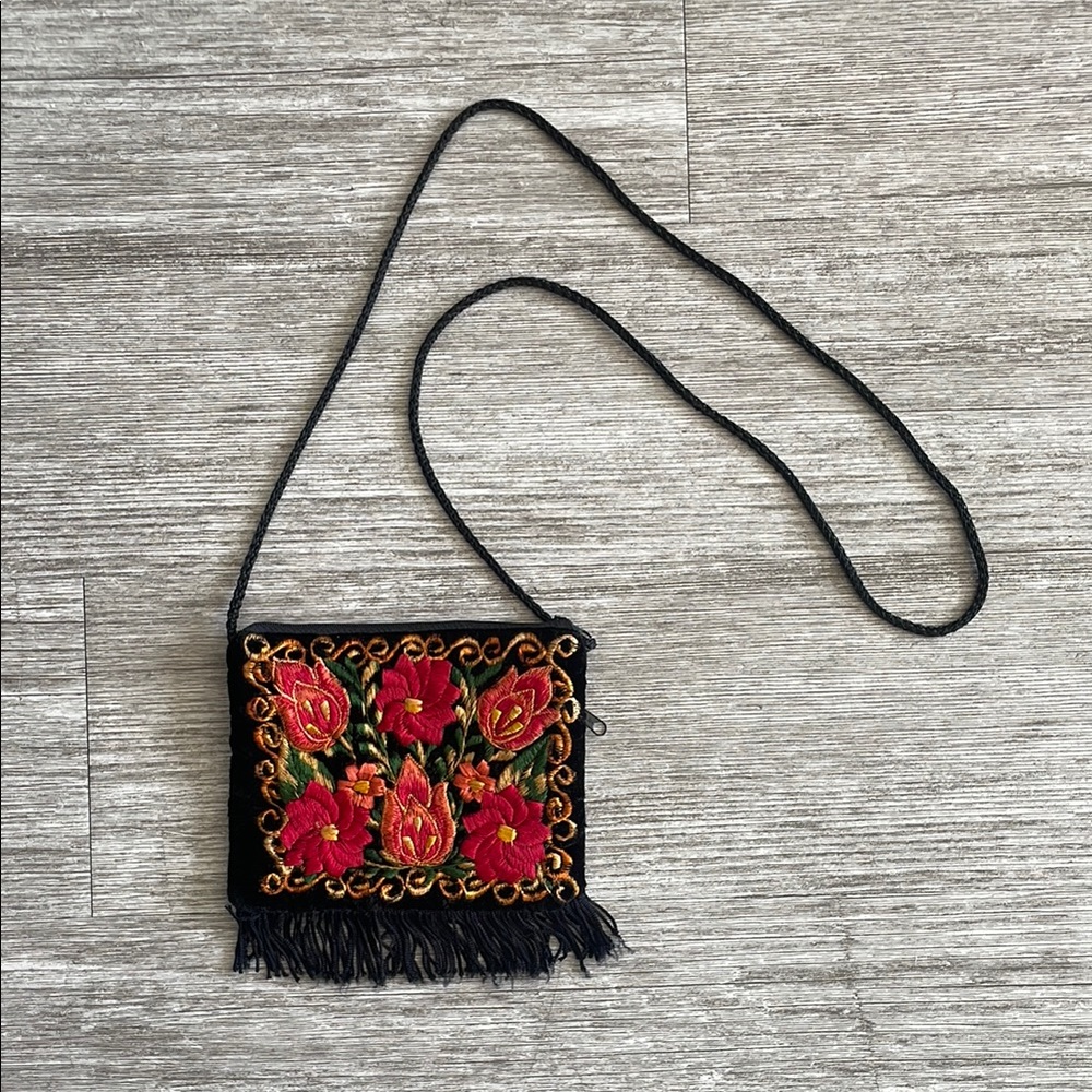 Velvet Embroidered Shoulder Bag